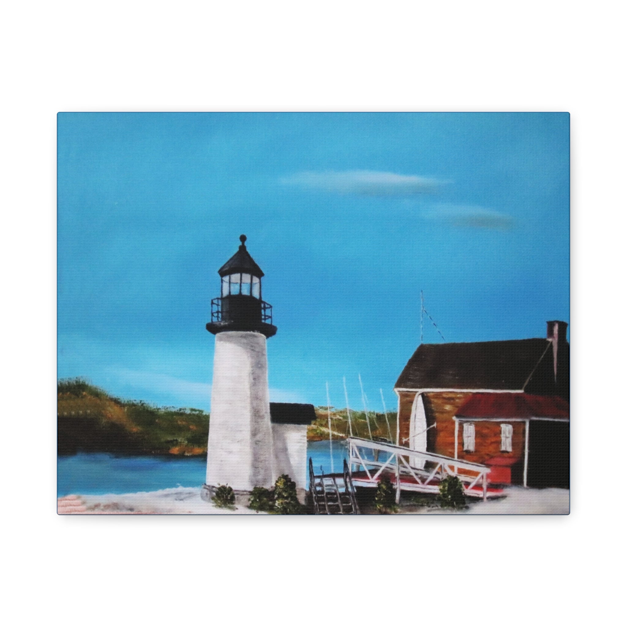 Lighthouse Coastal Painting Canvas | Matte Stretched Wall Art