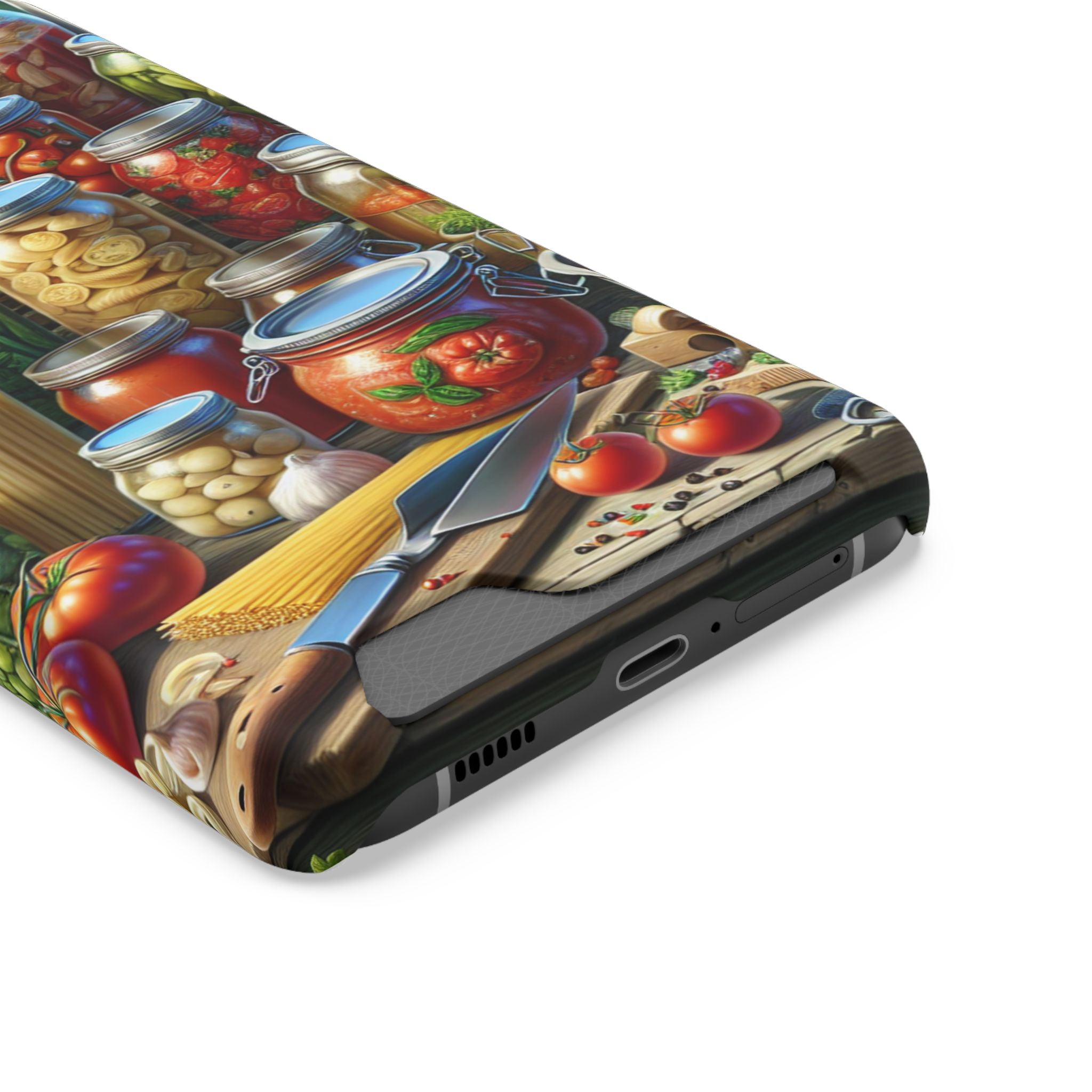 Canning Kitchen Phone Case with Card Holder / Rustic Pantry Jar & Veggie Design