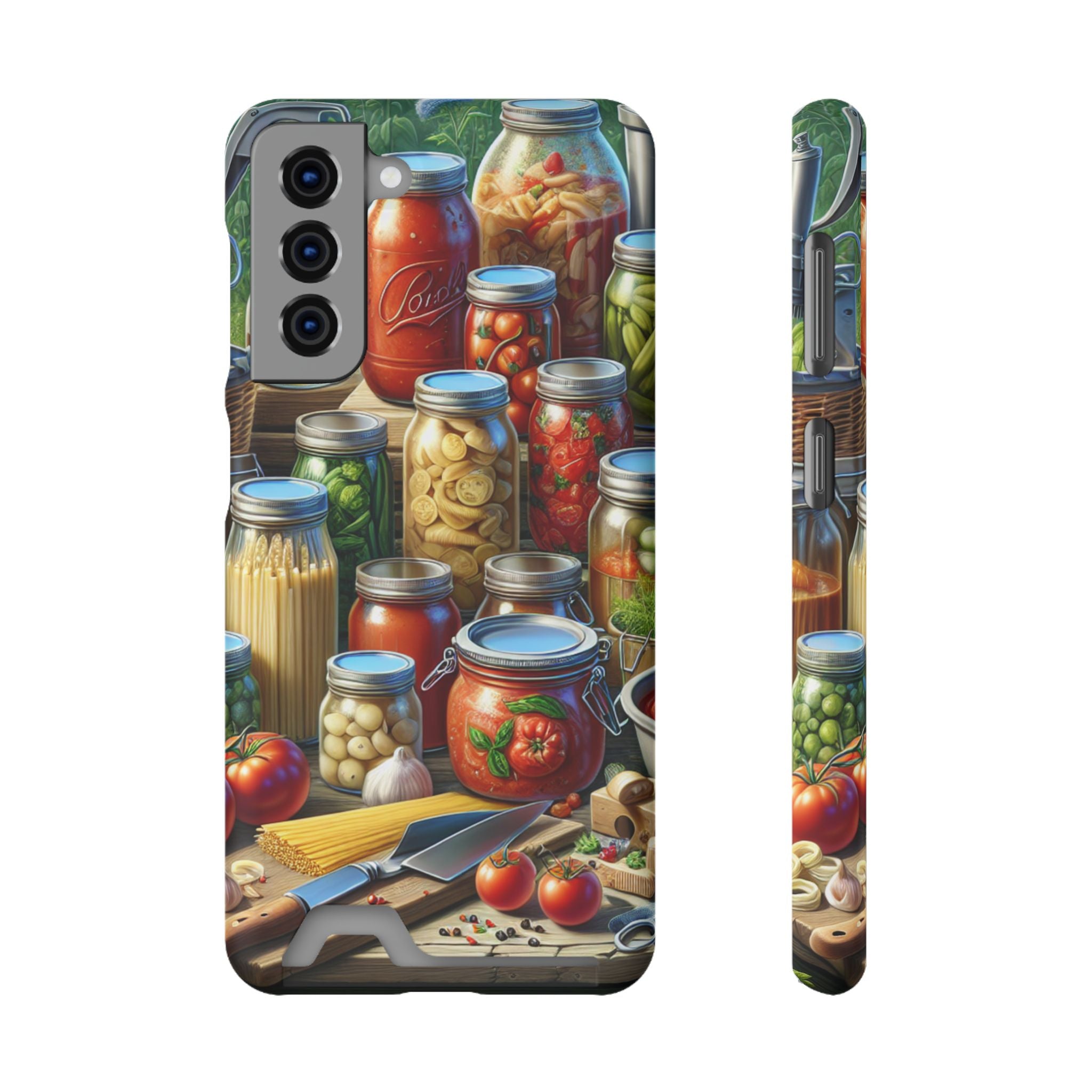 Canning Kitchen Phone Case with Card Holder / Rustic Pantry Jar & Veggie Design