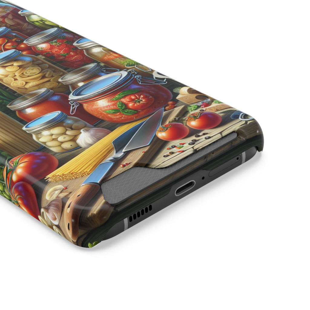 Canning Kitchen Phone Case with Card Holder / Rustic Pantry Jar & Veggie Design