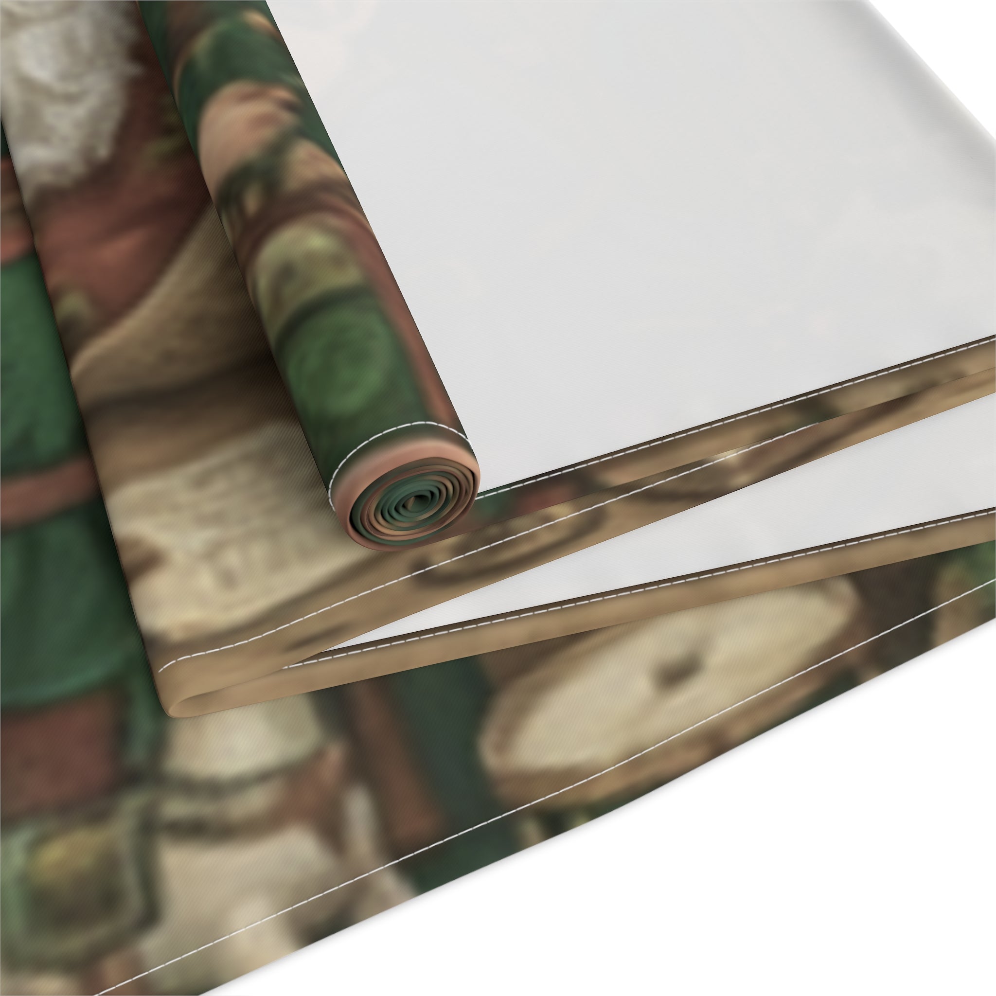 Santas Workshop Scene Table Runner | Santa, Elves & Reindeer Holiday Decor