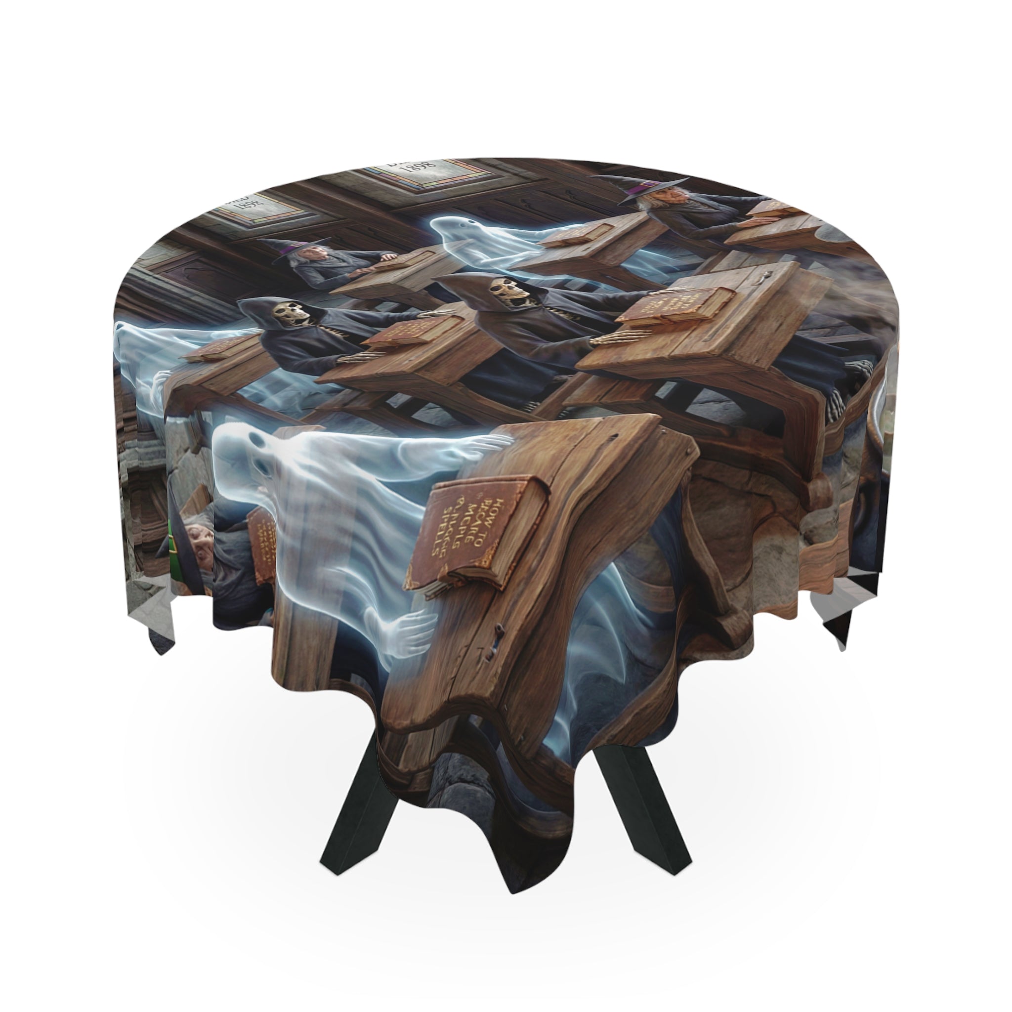 Haunted Classroom Witch & Ghosts Tablecloth | Halloween Dining Decor