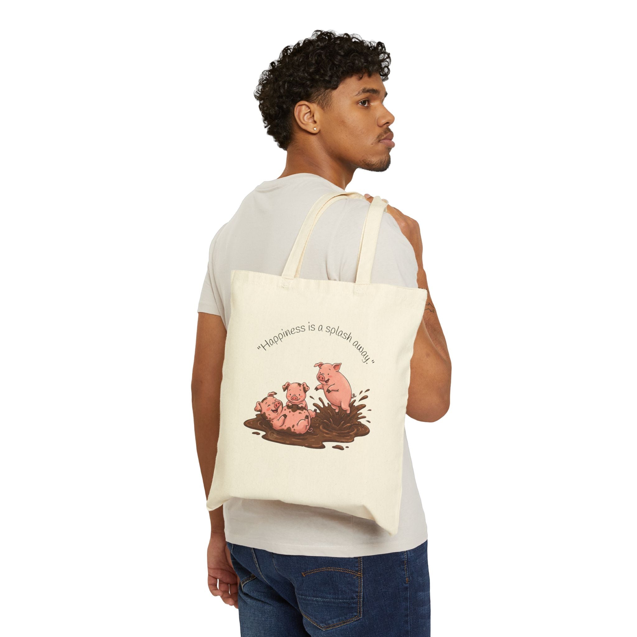 Tote Bag / 'Happiness is a Splash Away' Muddy Pig Illustration Cotton Tote