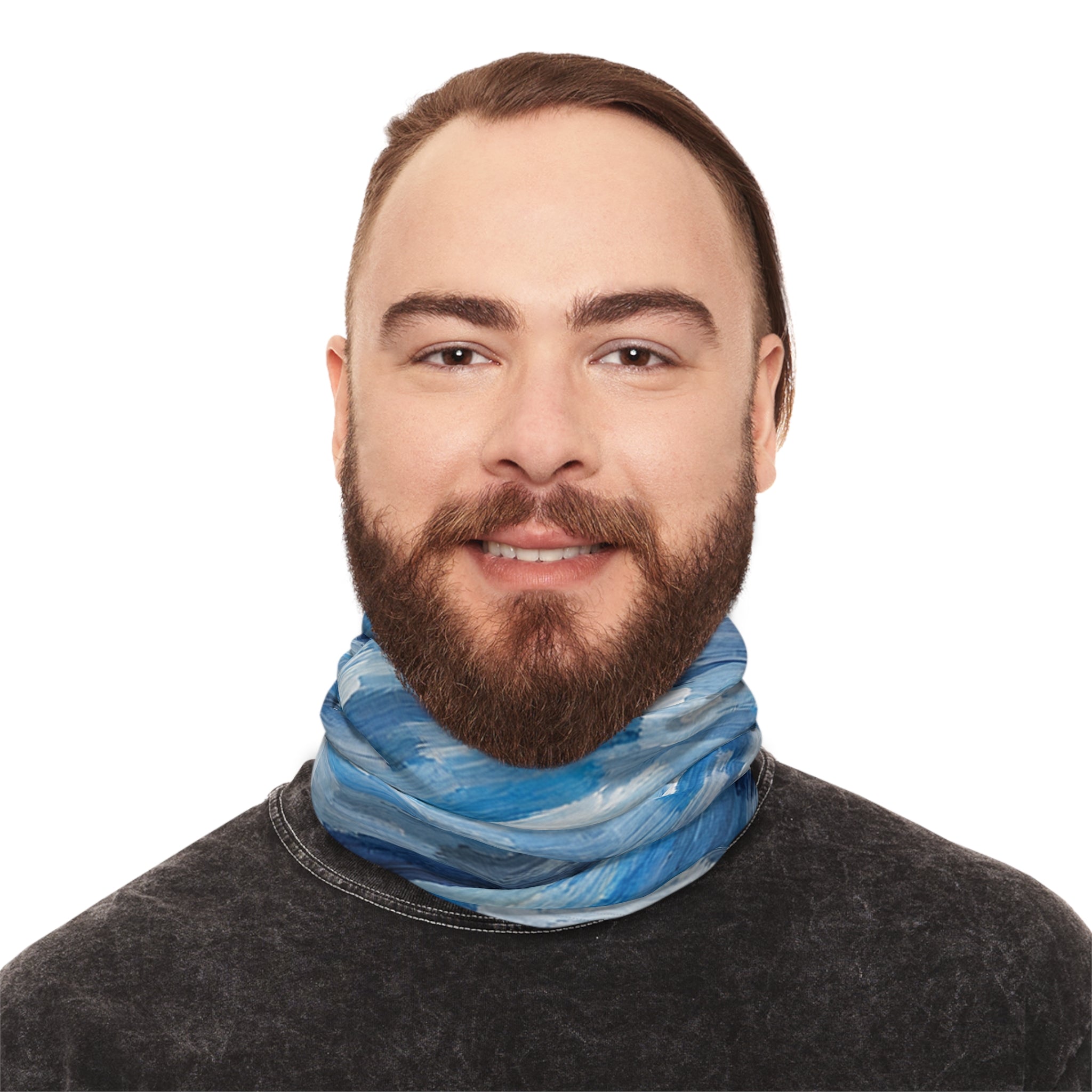 Blue Swirl Pattern Neck Gaiter | Abstract Spiral Design, Lightweight