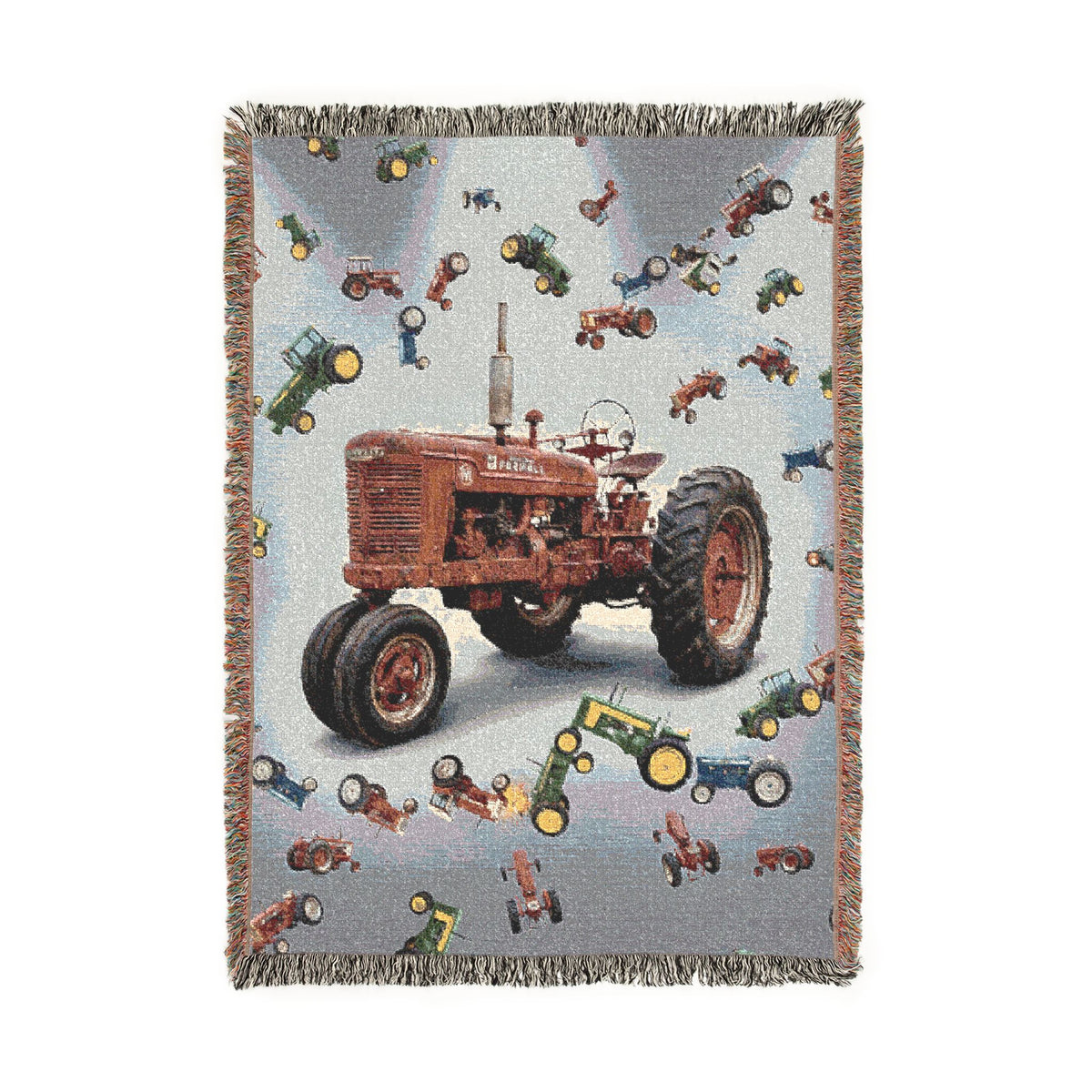 Vintage Farm Tractor Woven Blanket | Retro Tractor Throw, Rustic Farm Decor