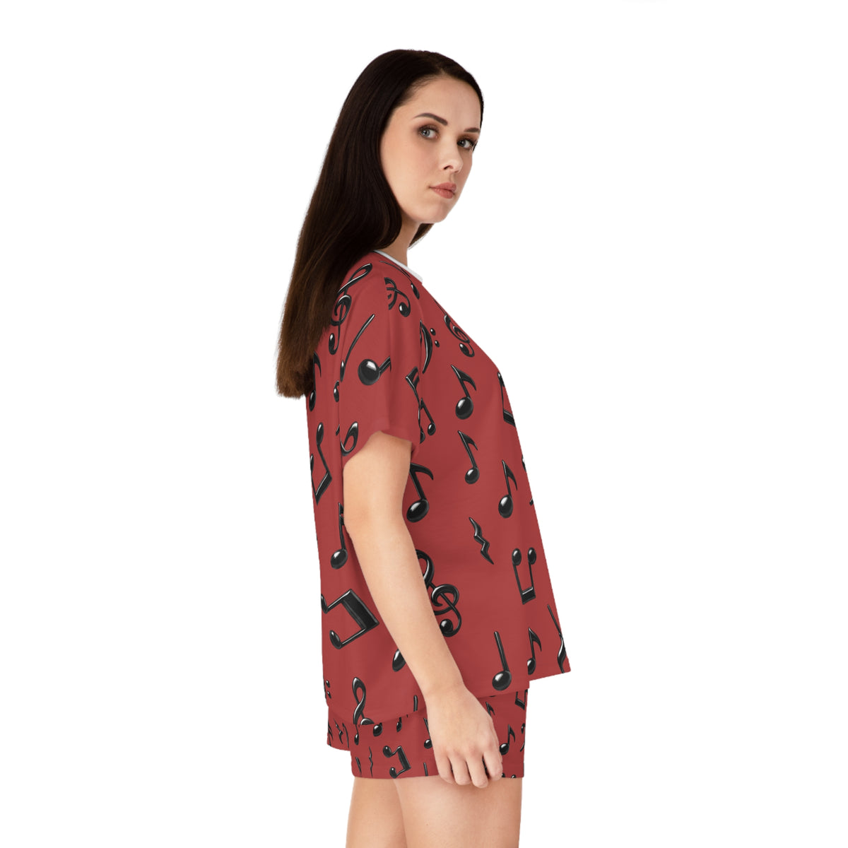 Women's Music Notes Pajama Set — Red Short Sleepwear