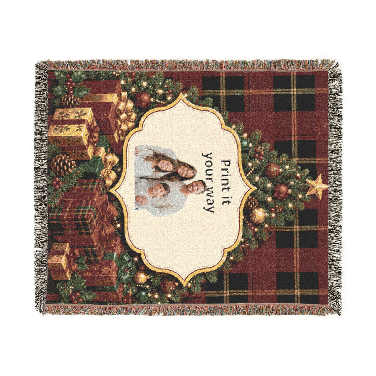 Personalized Christmas Photo Woven Blanket - Custom Family Throw