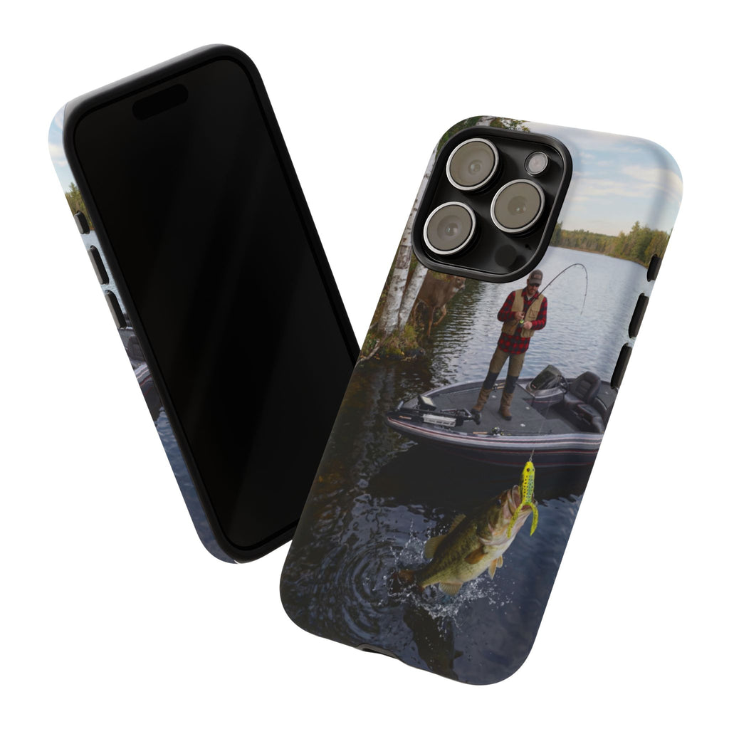 Fisherman Catching Bass phone case | Fishing lake photo phone case
