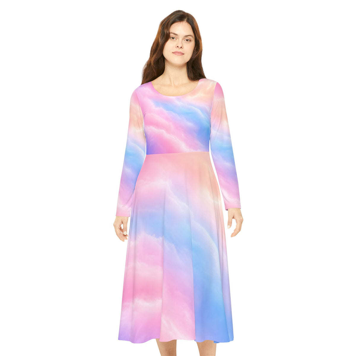Pastel Cloud Print Long Sleeve Dress