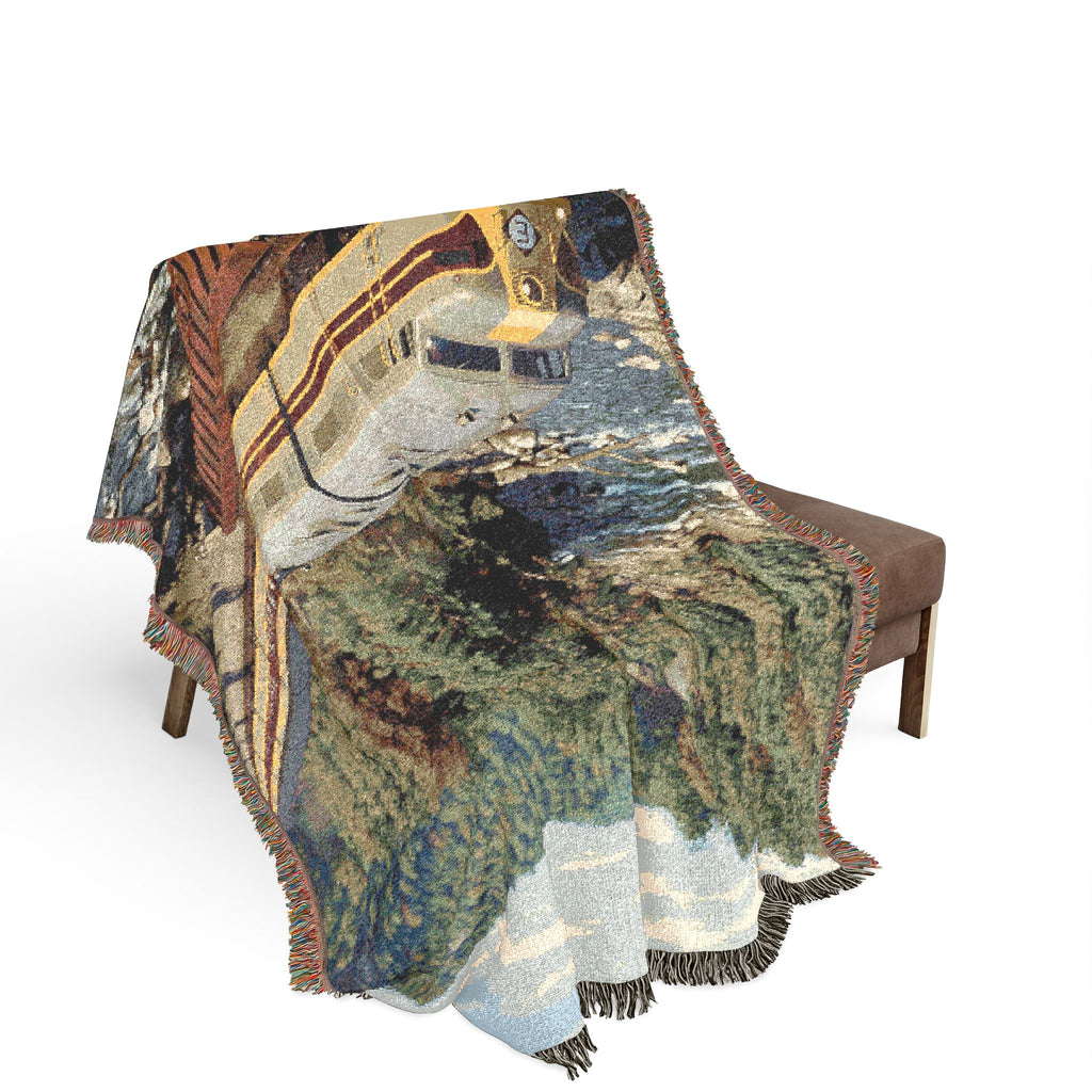 Vintage Passenger Train Woven Blanket | Scenic Rail Landscape