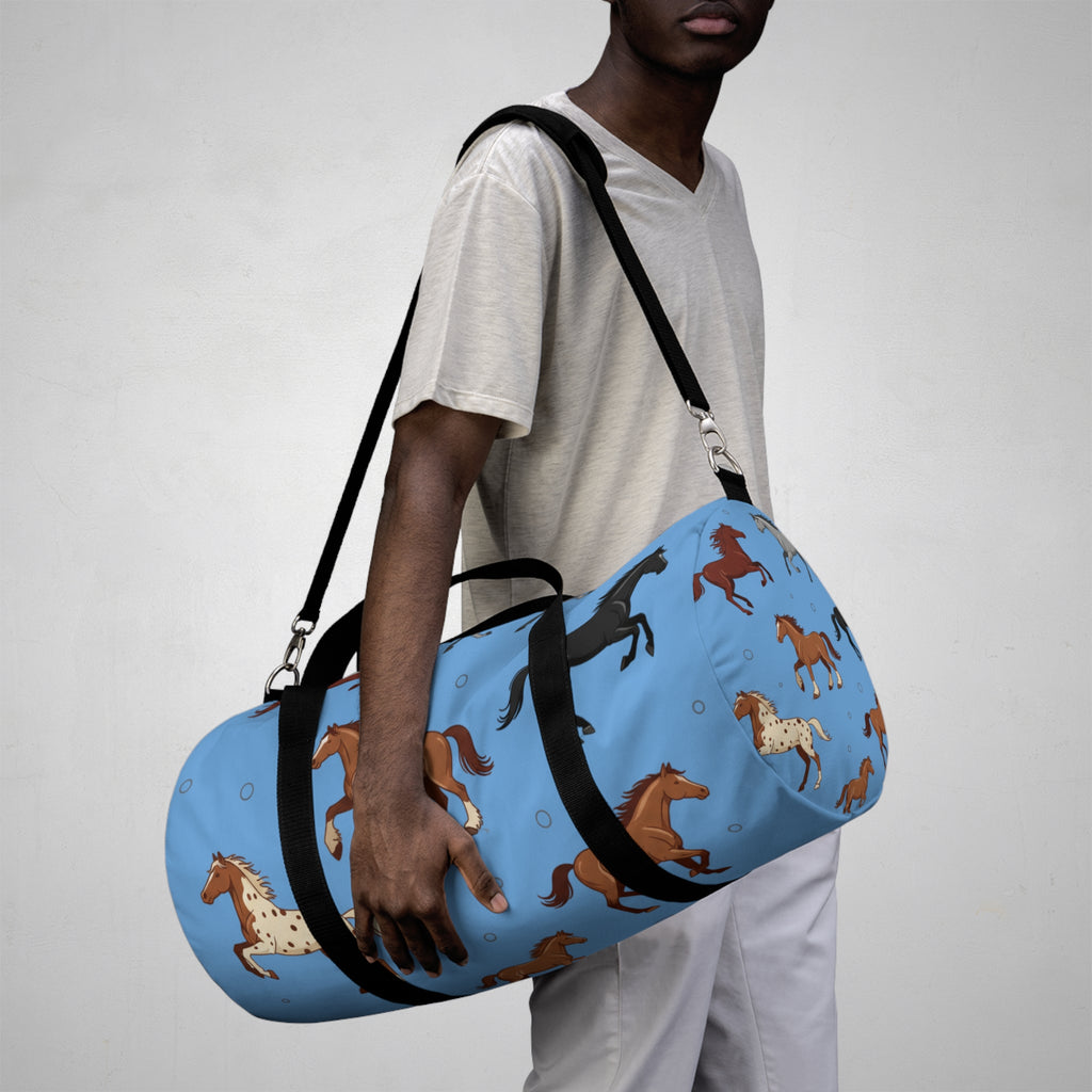 Blue Galloping Horses Duffel Bag / Equestrian Travel & Gym Bag
