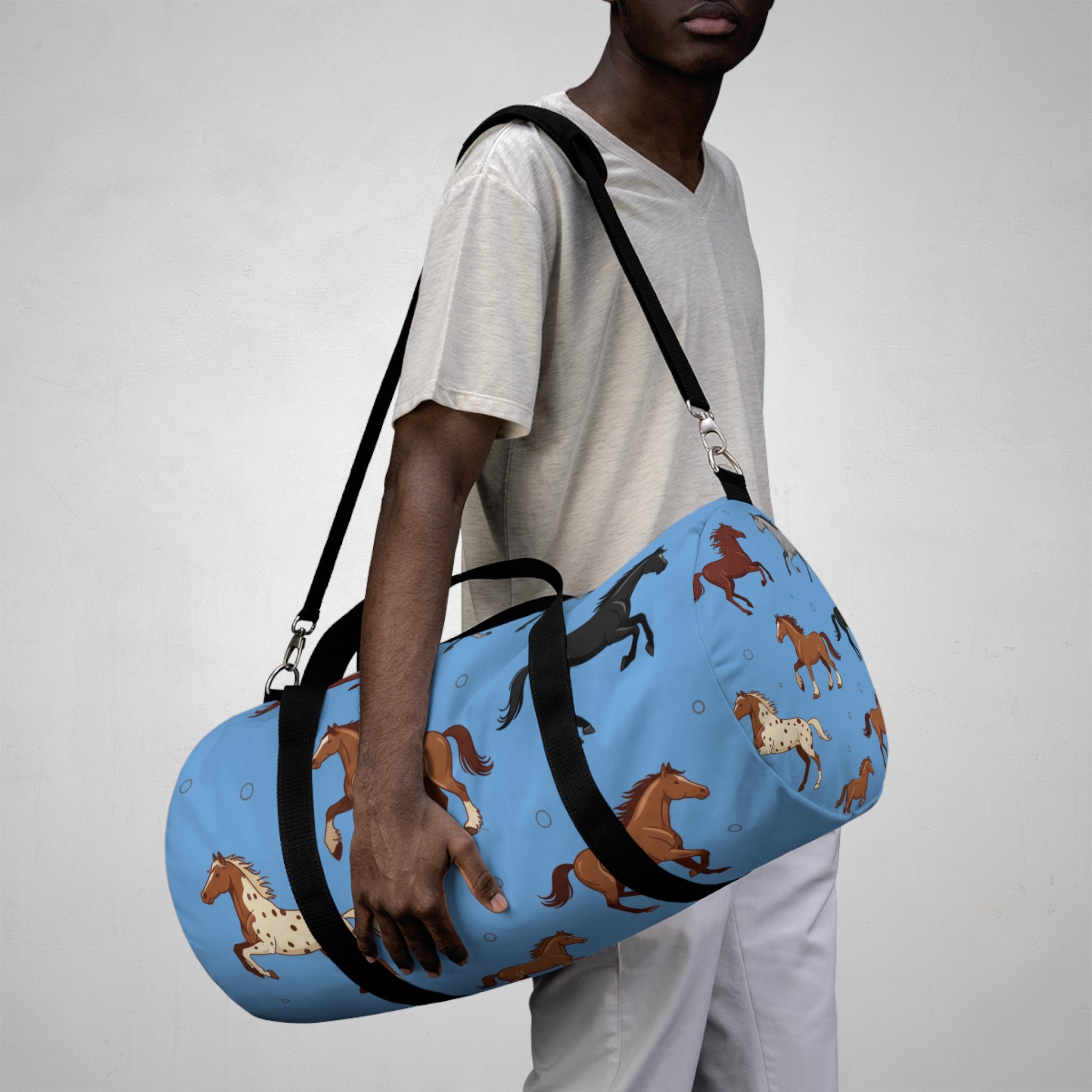 Blue Galloping Horses Duffel Bag / Equestrian Travel & Gym Bag