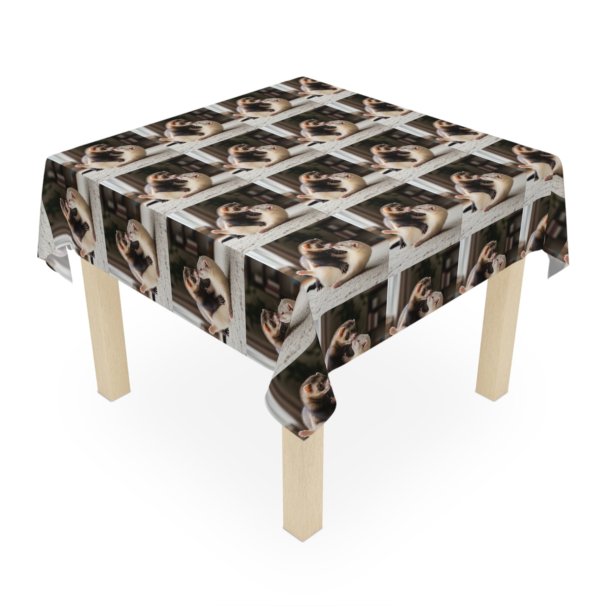 Cozy Ferret Pattern Tablecloth / Cute Repeating Ferret Print