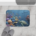 Underwater Coral Reef Bath Mat | Sea Turtle, Octopus, Tropical Fish