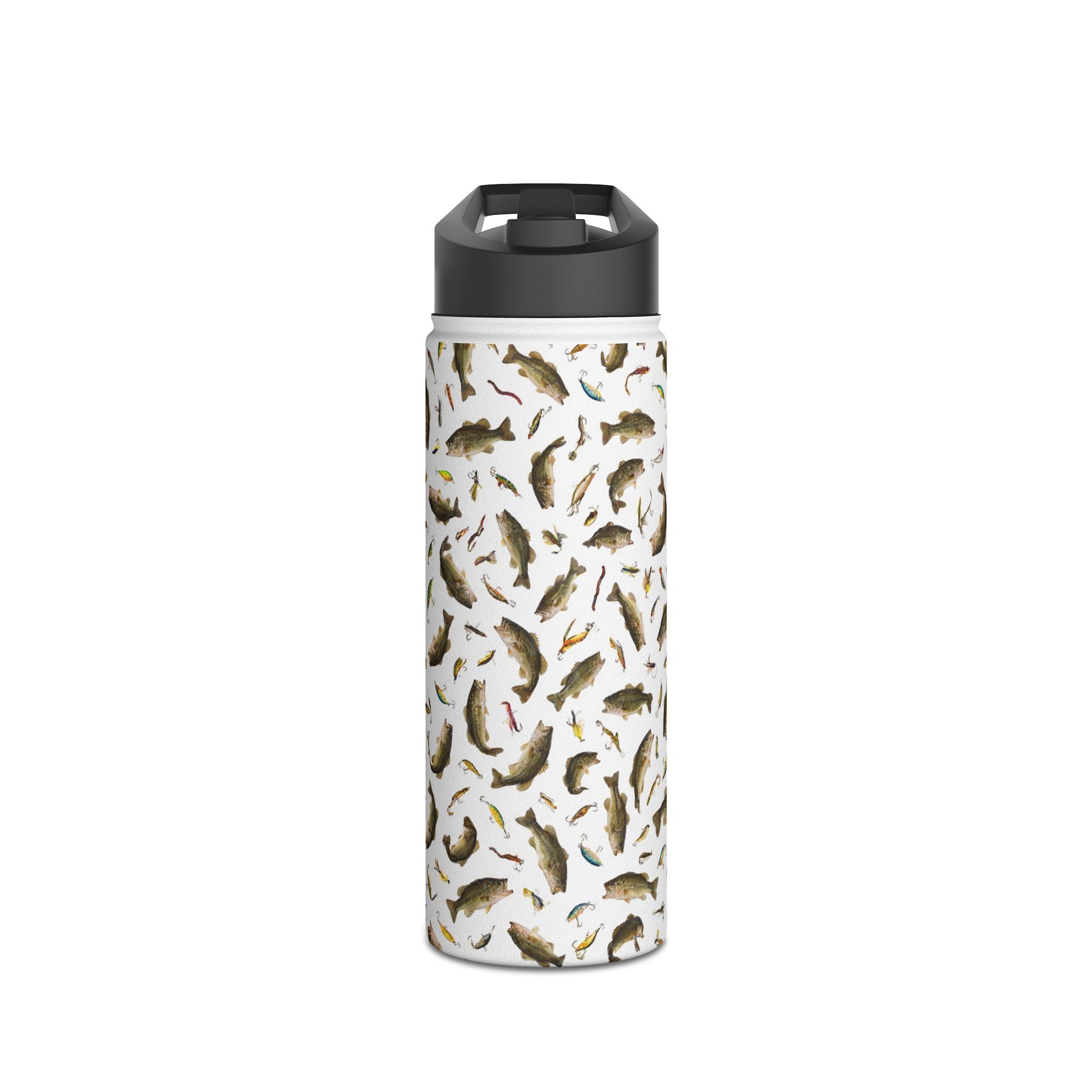 Bass Pattern Stainless Steel Water Bottle | Fishing Fish Design