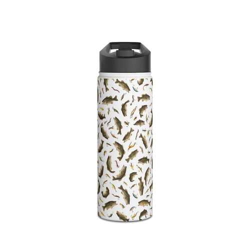 Bass Pattern Stainless Steel Water Bottle | Fishing Fish Design