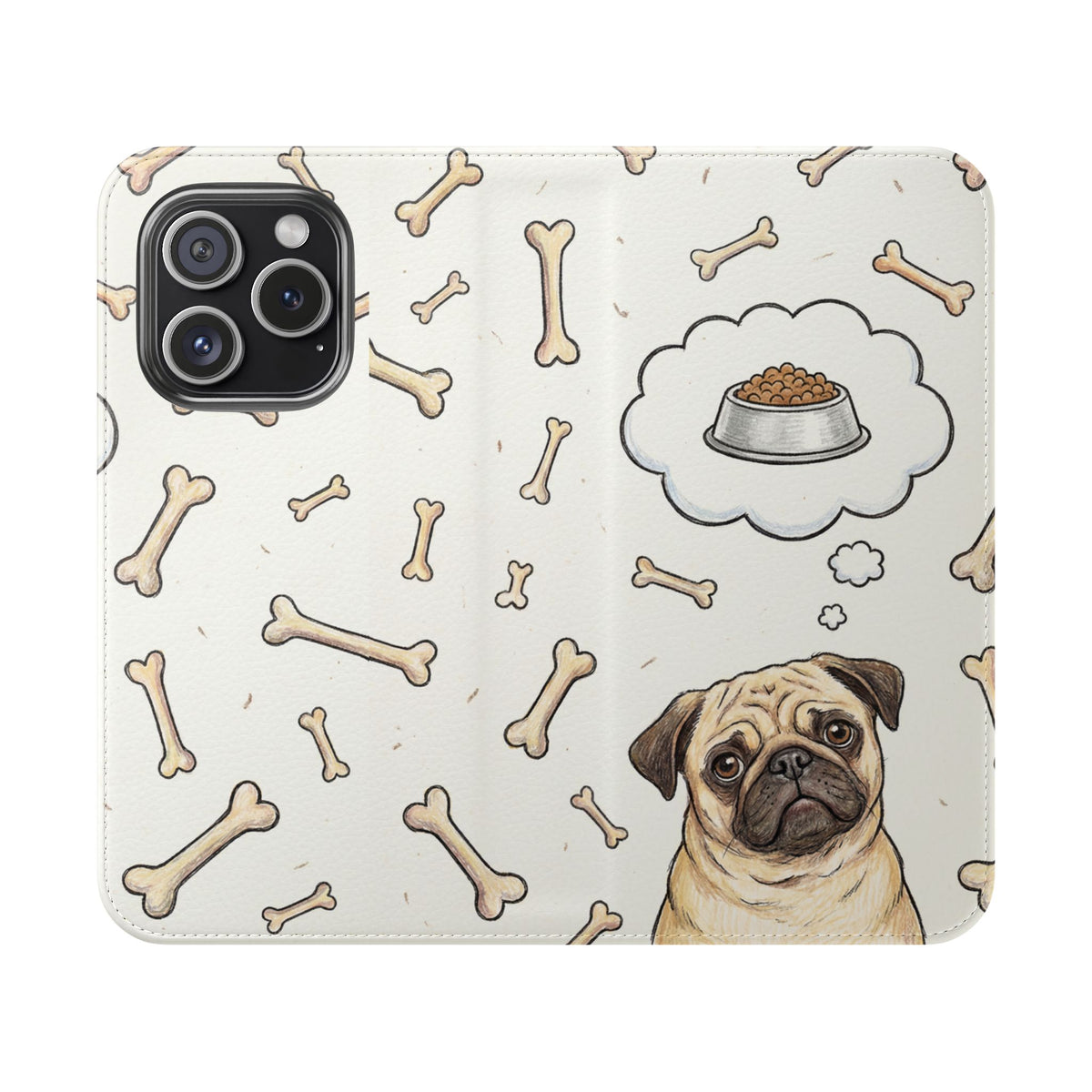 Pug & Bones Phone Flip Case / Cute Dog Wallet Cover