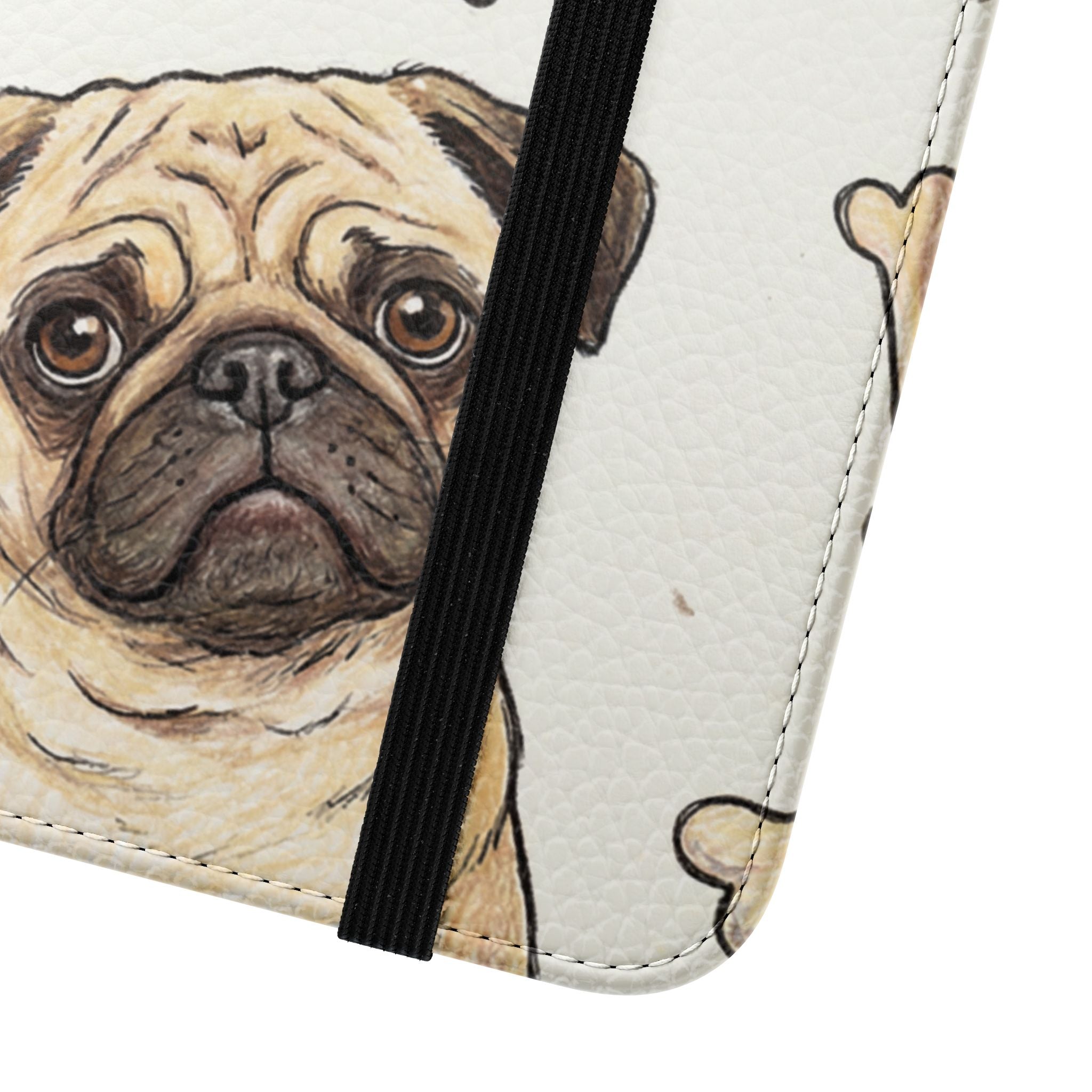 Pug & Bones Phone Flip Case / Cute Dog Wallet Cover