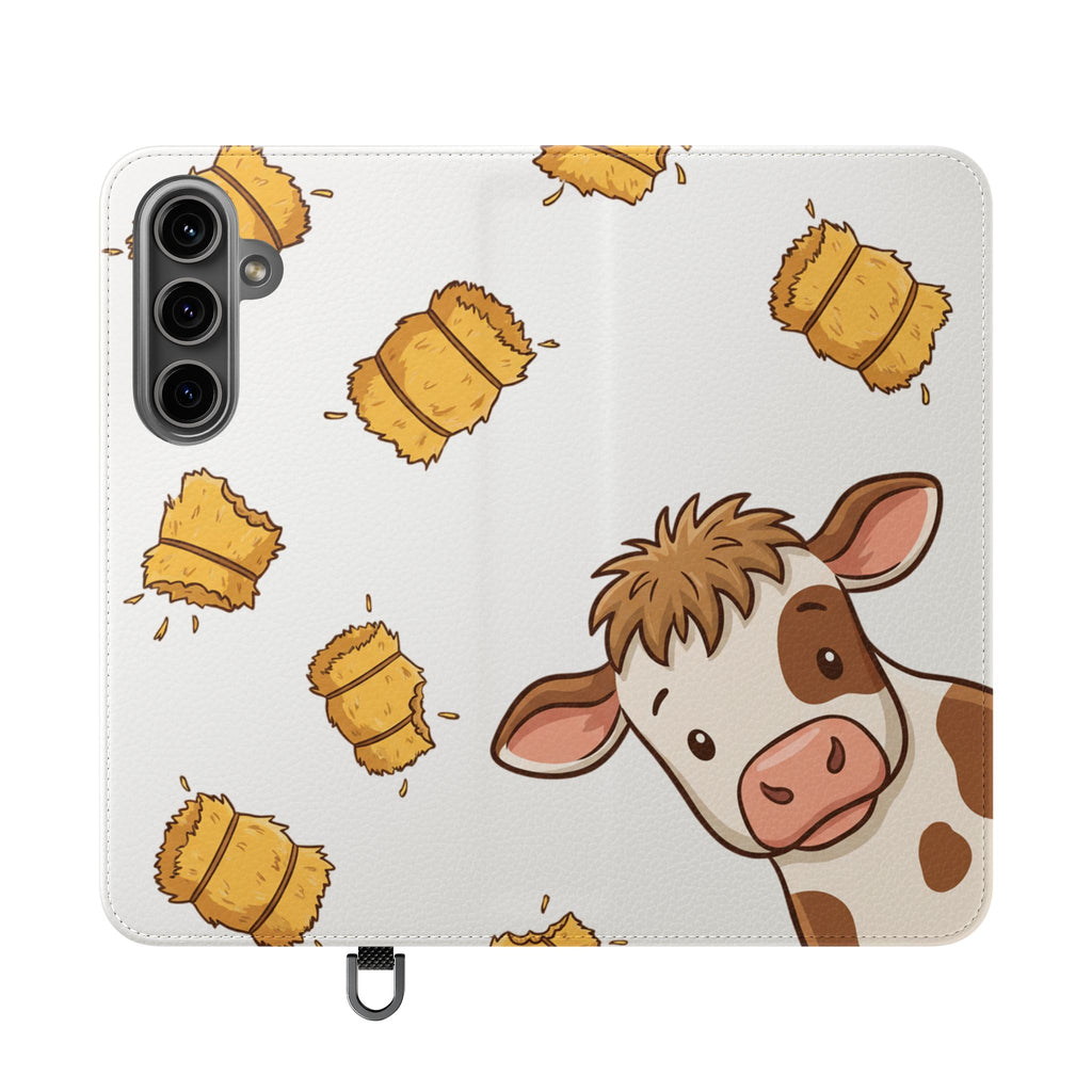 Cow & Hay Pattern Flip Case/ Cute Farm Animal Phone Wallet