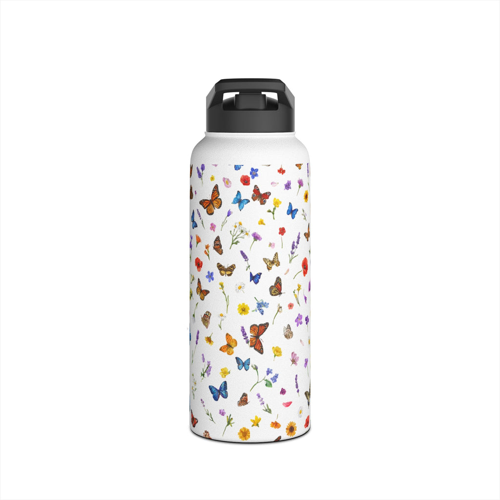 Butterfly Floral Pattern Stainless Steel Water Bottle | Standard Lid