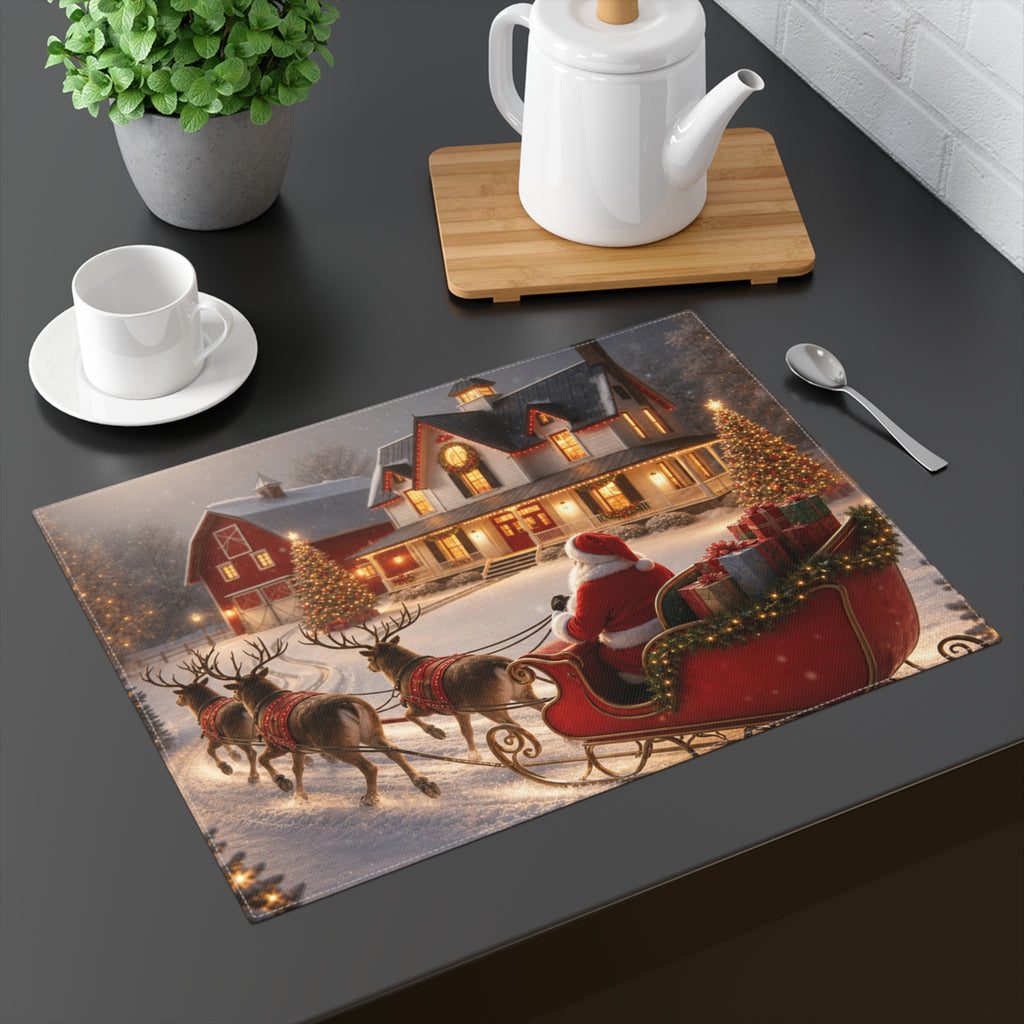 Santa Sleigh with Reindeer Placemat / Christmas Holiday Table Decor