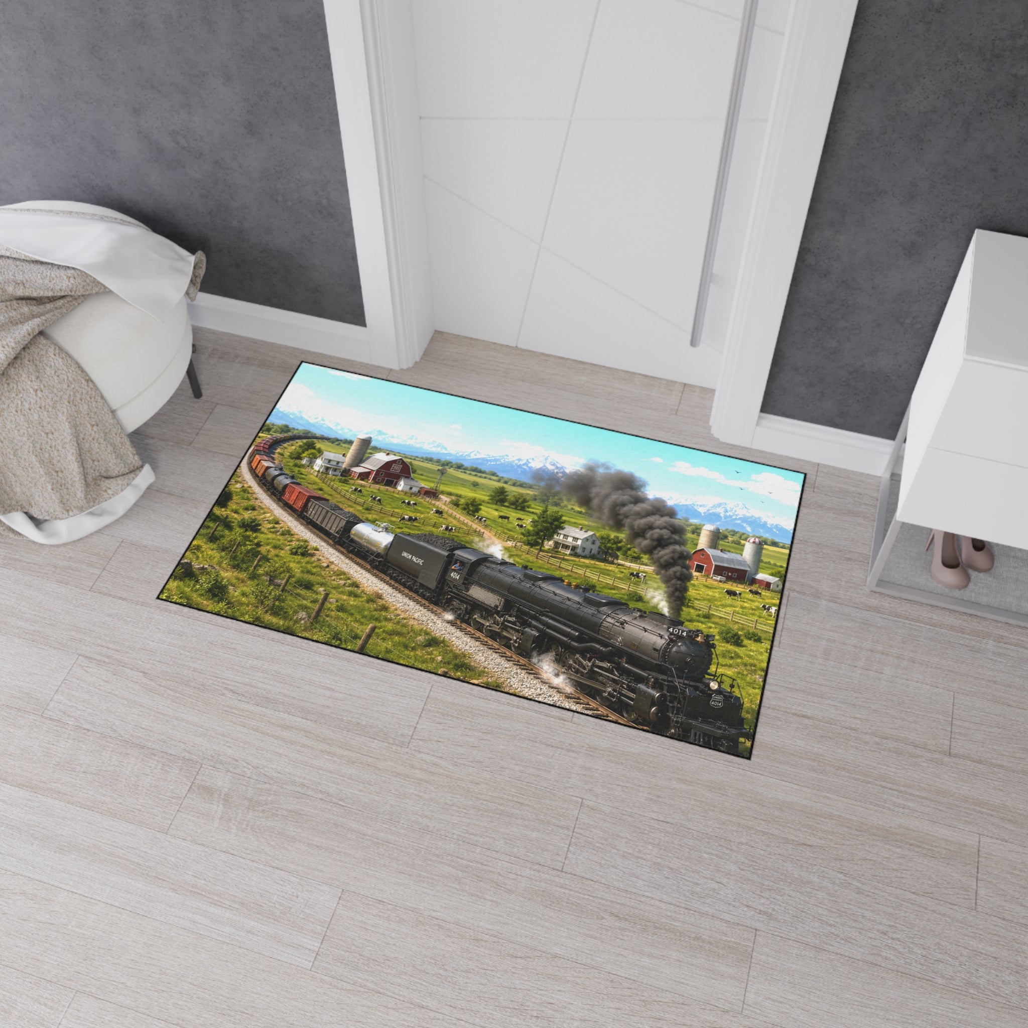 Vintage Steam Locomotive Floor Mat | Train Farm Landscape