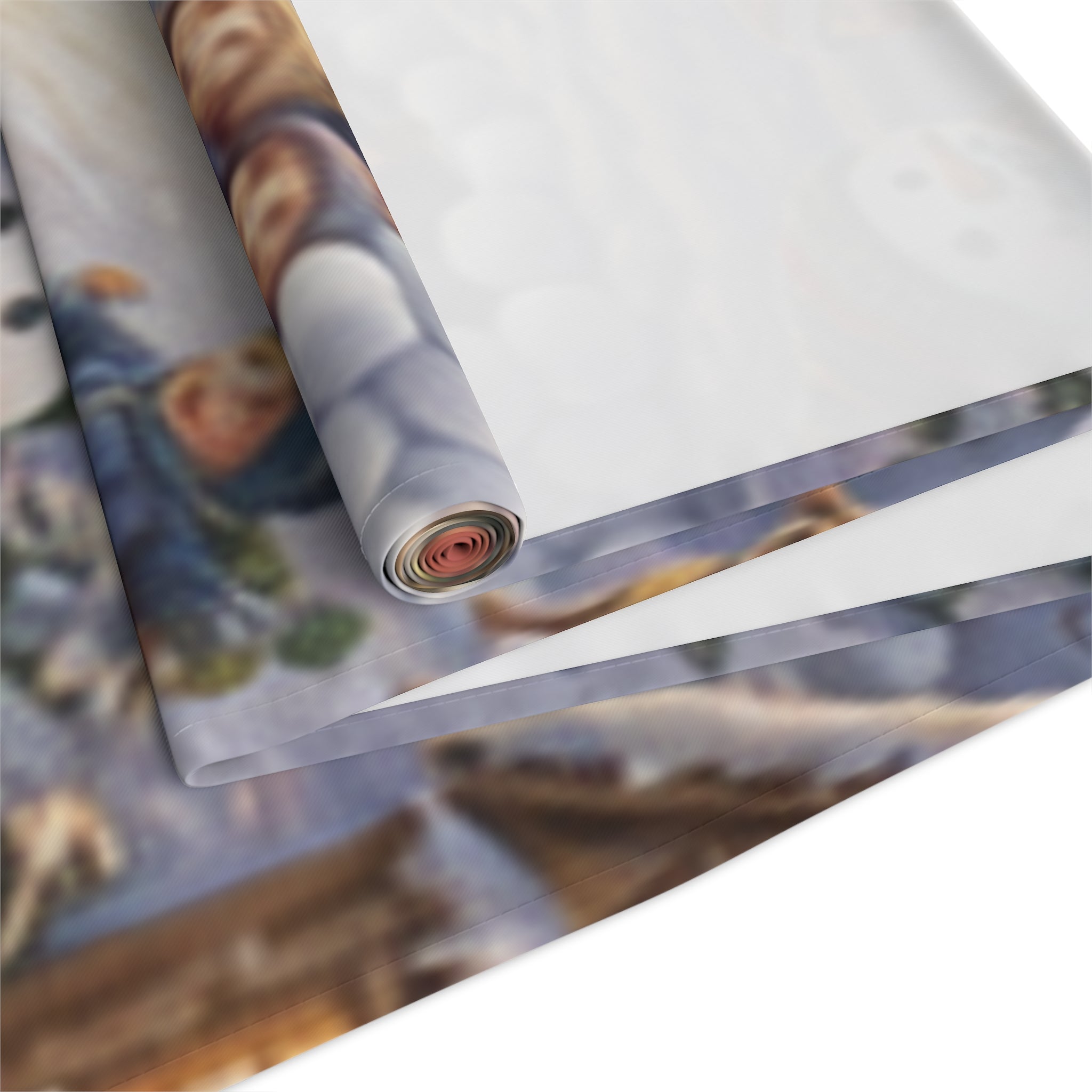 Storybook Snowman Village Table Runner, Winter Wonderland Cotton Poly