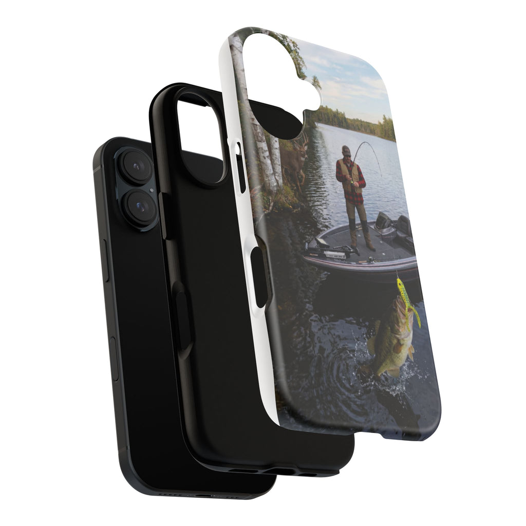Fisherman Catching Bass phone case | Fishing lake photo phone case