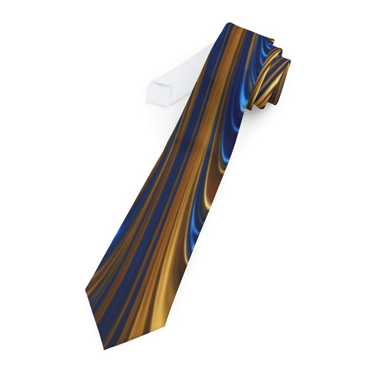 Blue and Gold Marble Pattern Necktie | Swirl Abstract Silk-Style Tie