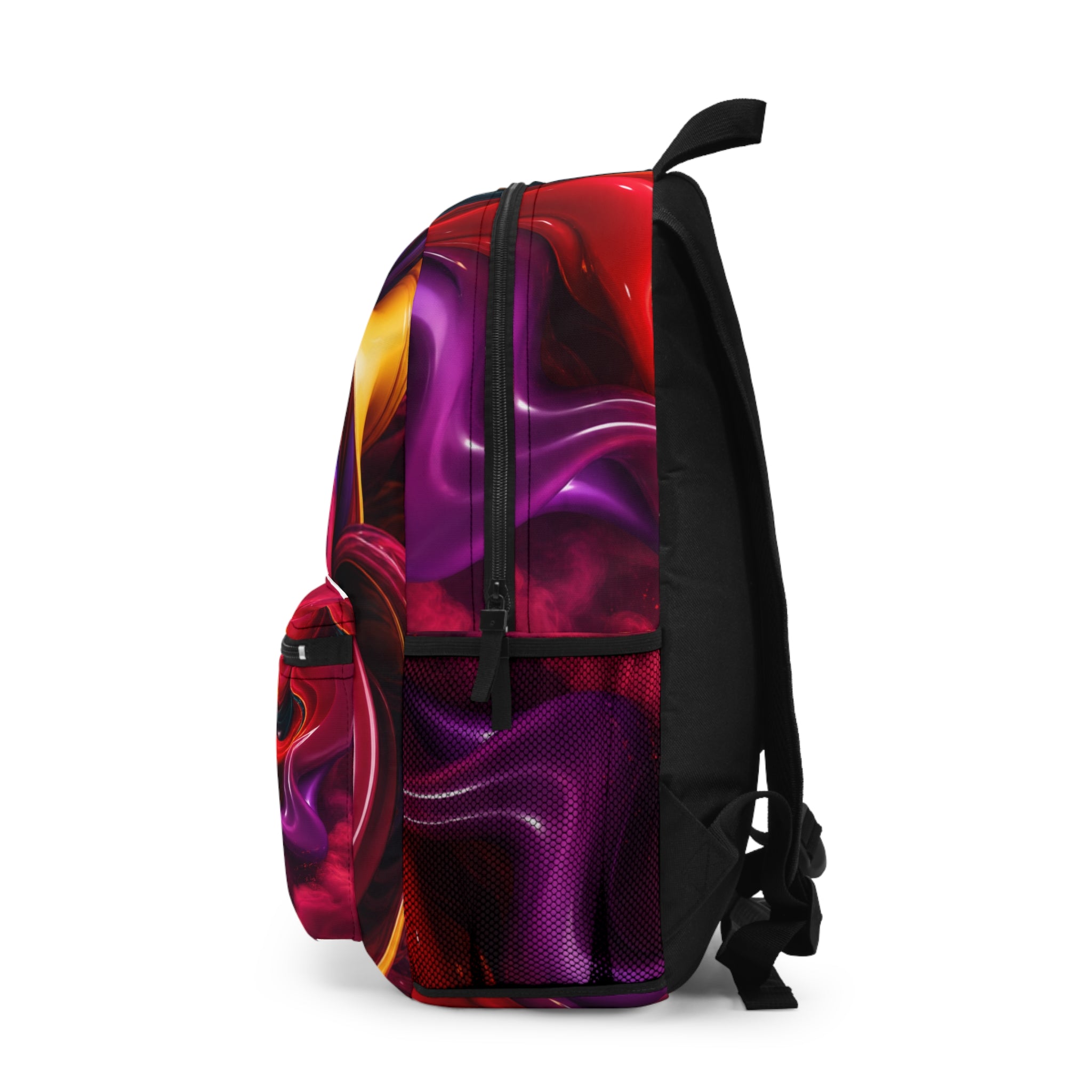 Abstract Color Swirl Backpack | Vibrant Liquid Art, Red Purple Yellow