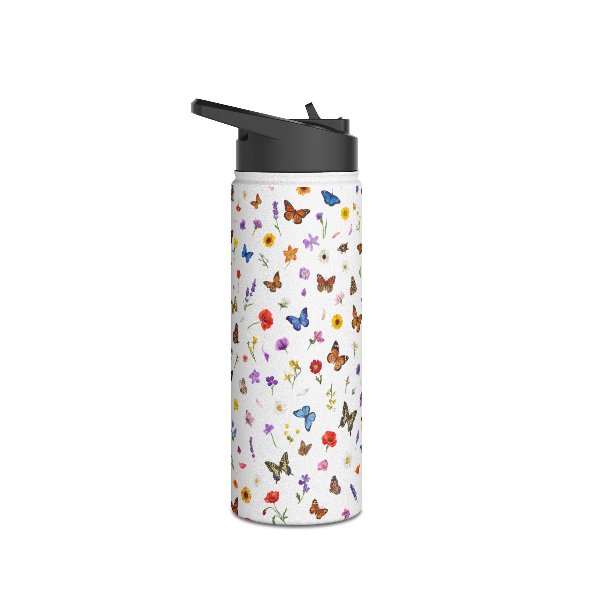 Butterfly Floral Pattern Stainless Steel Water Bottle | Standard Lid
