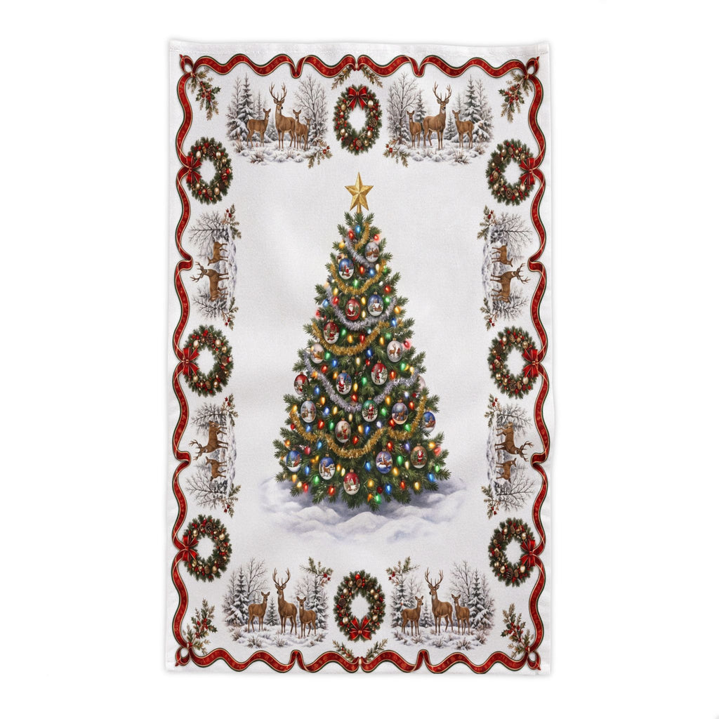 Holiday Wreath & Reindeer Festive Table Cloth