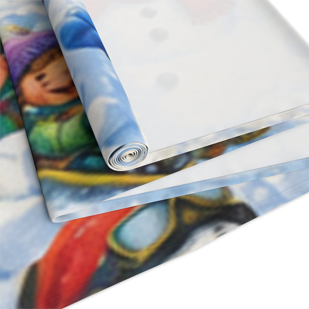 Snowball Fight Snowman Scene Table Runner | Cotton Poly