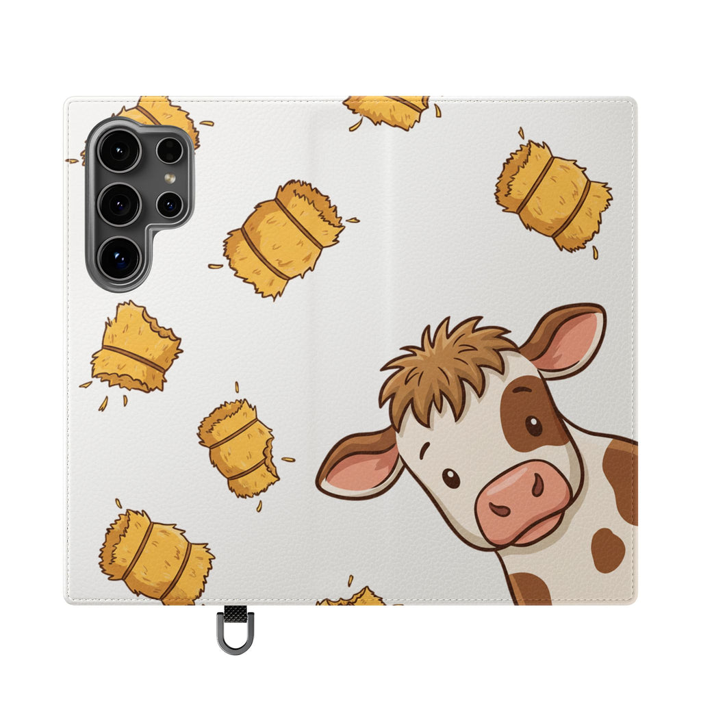 Cow & Hay Pattern Flip Case/ Cute Farm Animal Phone Wallet