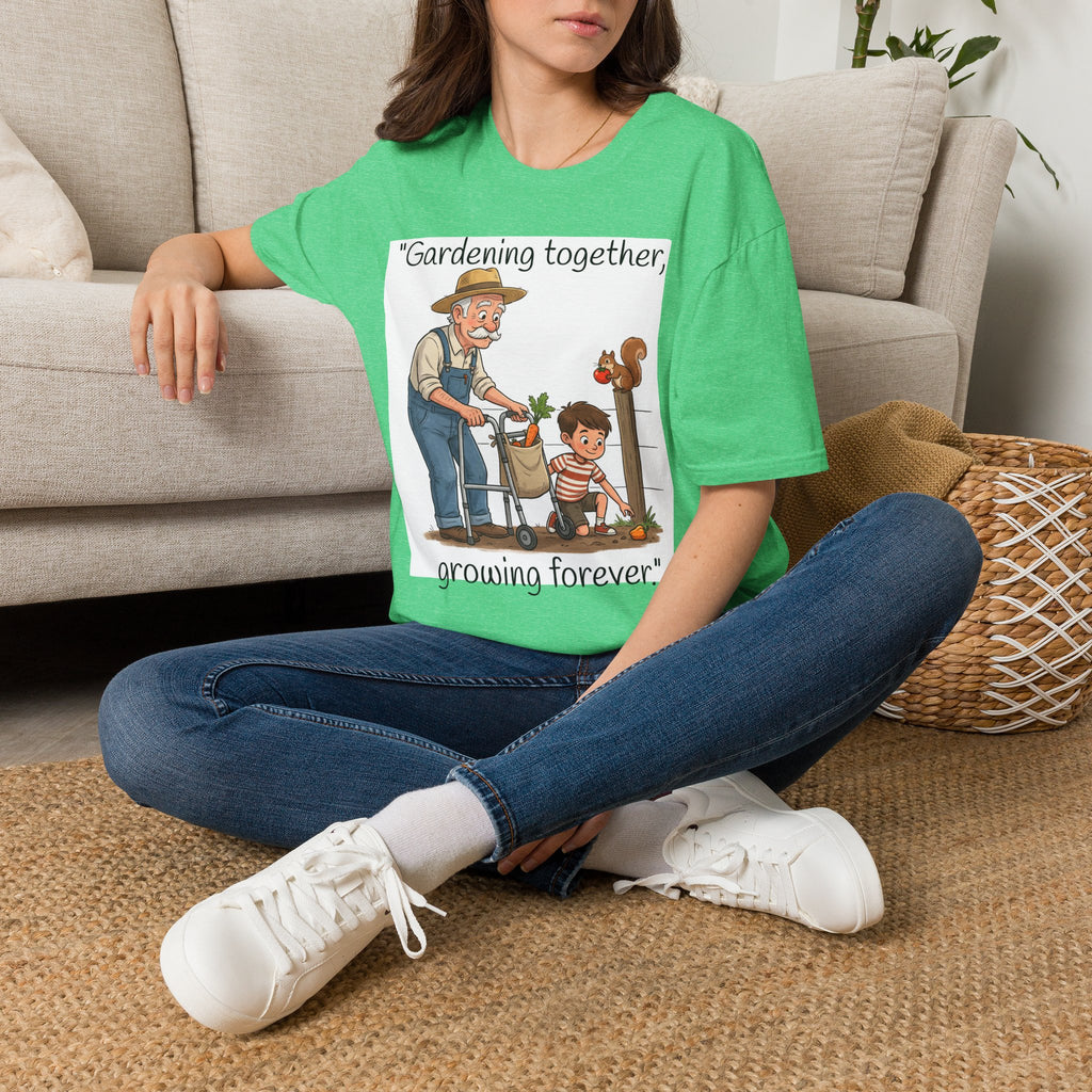Gardening Together Growing Forever T-Shirt | Grandpa and Child Garden Design