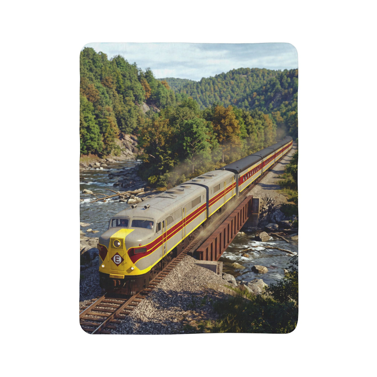 Vintage Streamlined Train Fleece Sherpa Blanket | Scenic Railroad Print