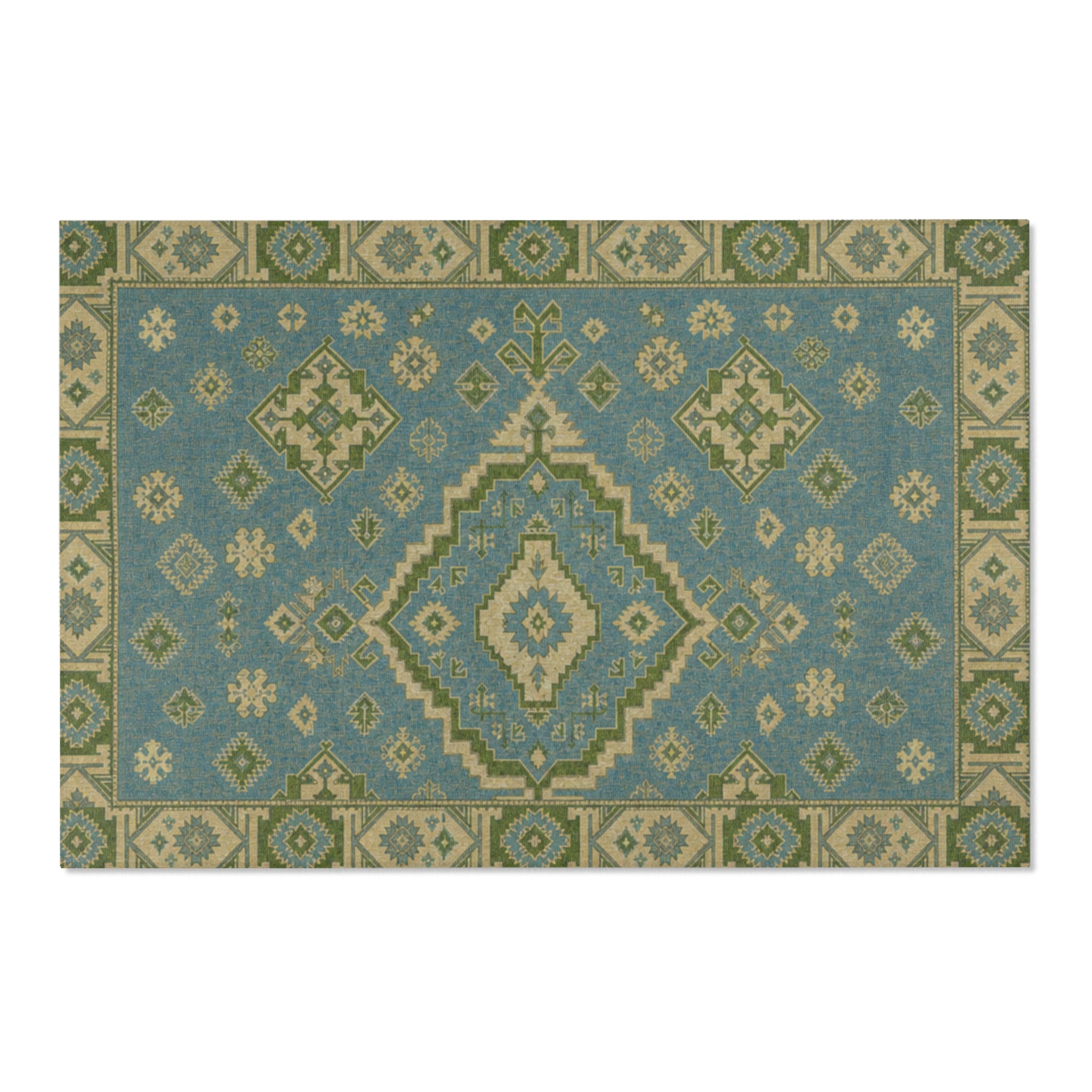 Blue Green Moroccan Medallion Area Rug | Boho Kilim Accent Rug