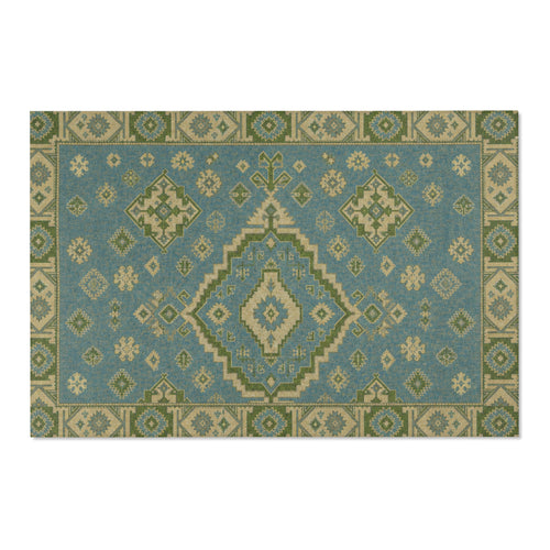 Blue Green Moroccan Medallion Area Rug | Boho Kilim Accent Rug