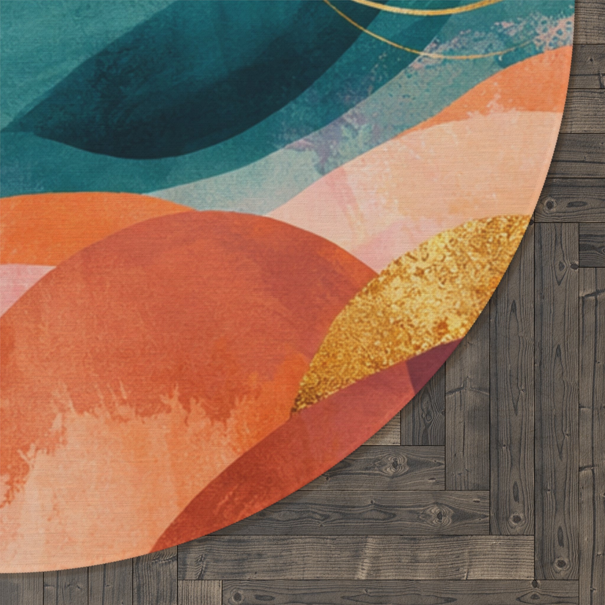 Abstract Sunset Waves Round Rug | Modern Boho Floor Decor