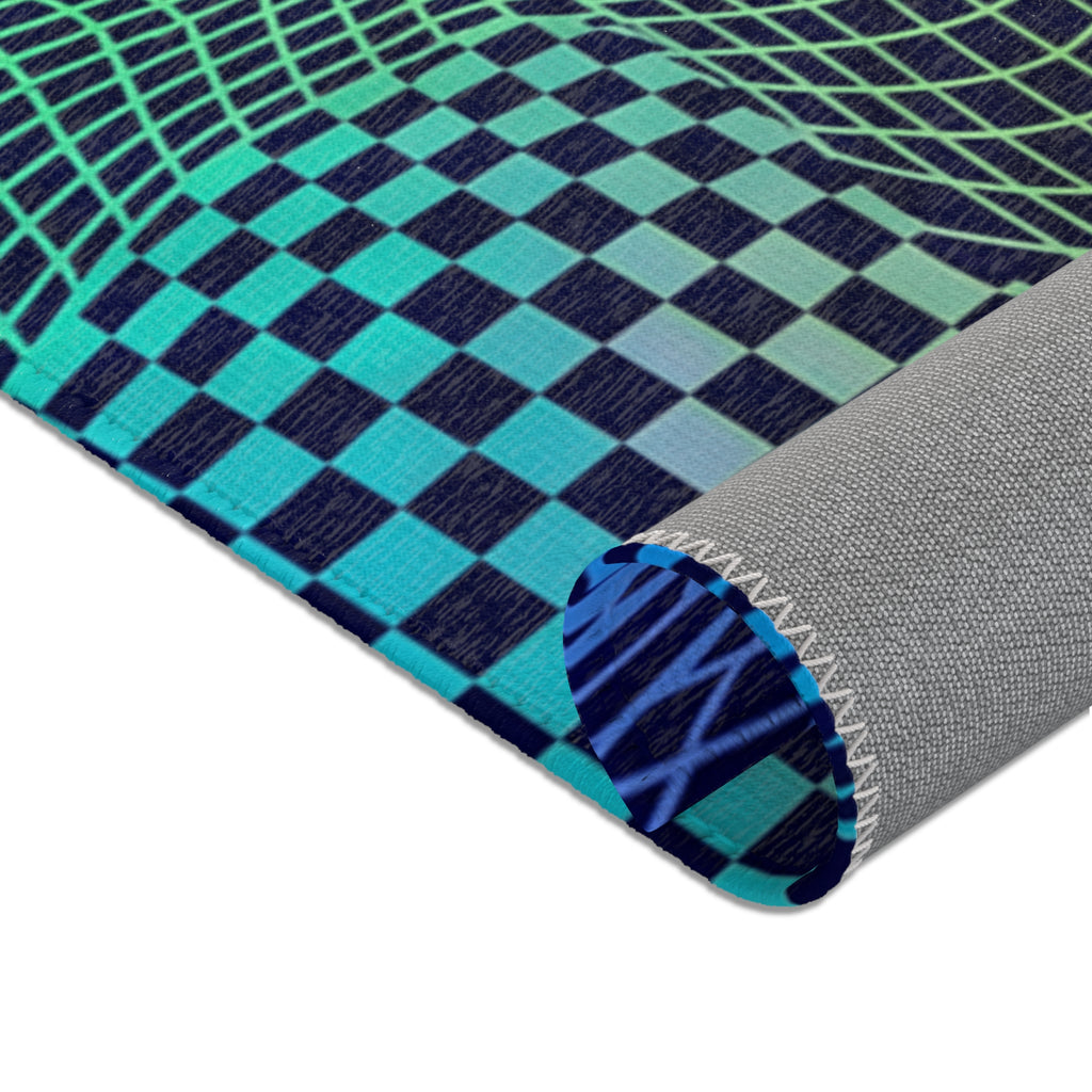 Psychedelic Wavy Checkerboard Area Rug | Trippy Optical Illusion Pattern