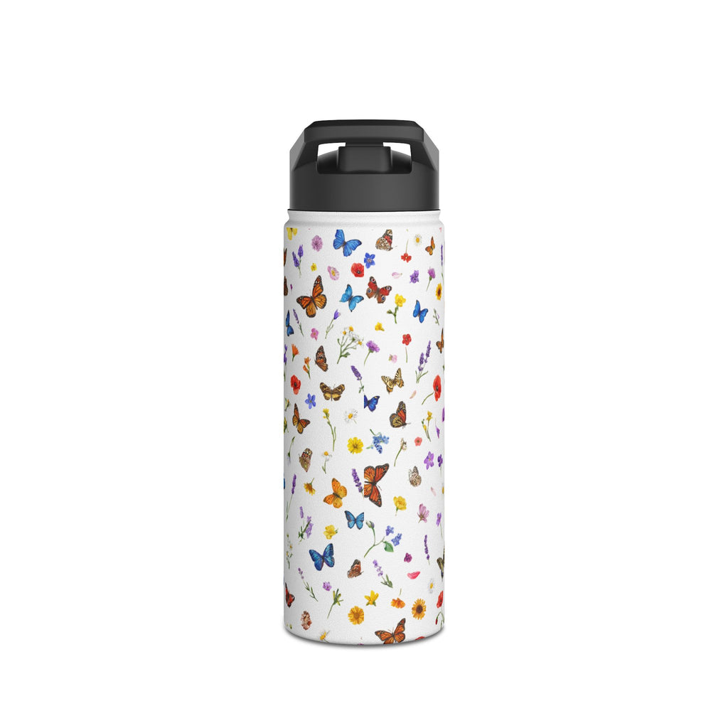 Butterfly Floral Pattern Stainless Steel Water Bottle | Standard Lid