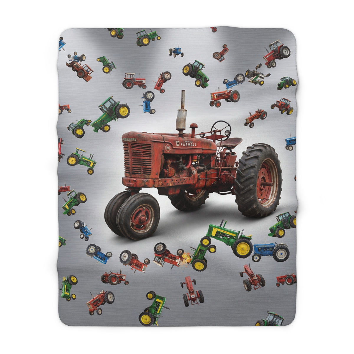 Vintage Tractor Pattern Sherpa Blanket | Farm Tractor Throw, Rustic Tractor Print