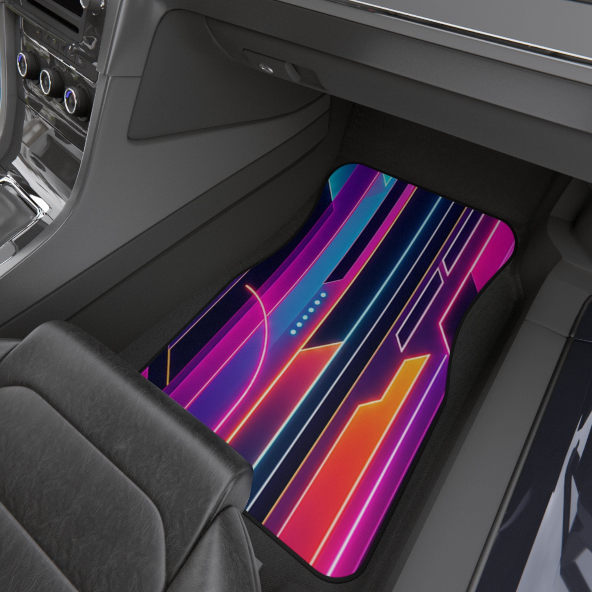 Neon Geometric Lines Car Mats | Vibrant Retro Futuristic Floor Mats