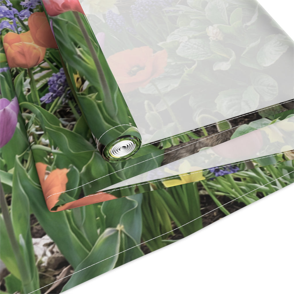 Spring Garden Birds Table Runner / Floral Tulip & Daffodil Dining Decor