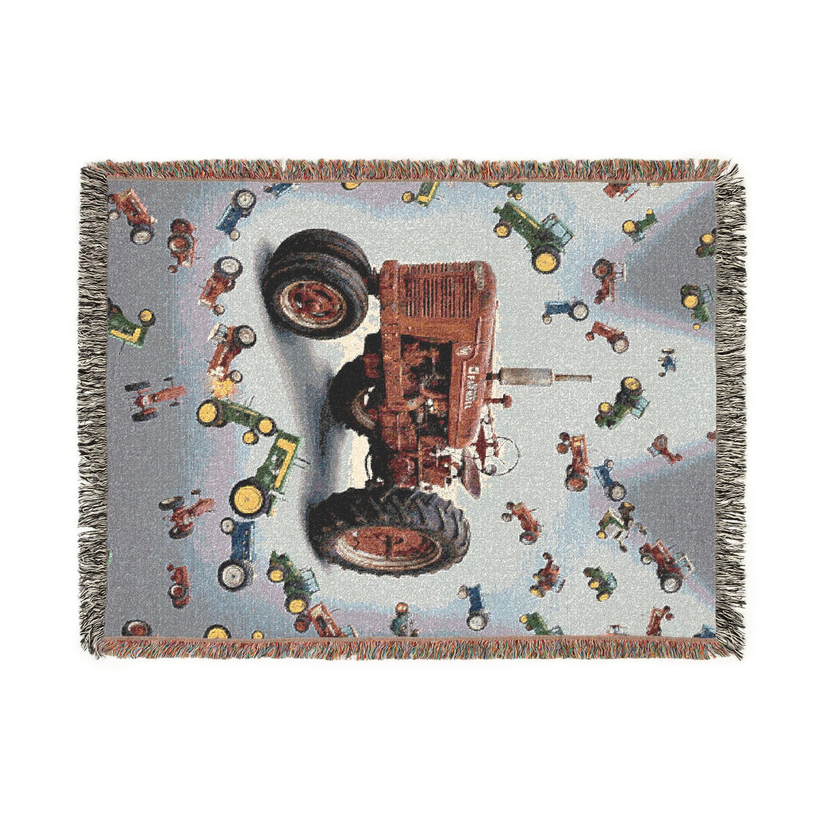 Vintage Farm Tractor Woven Blanket | Retro Tractor Throw, Rustic Farm Decor