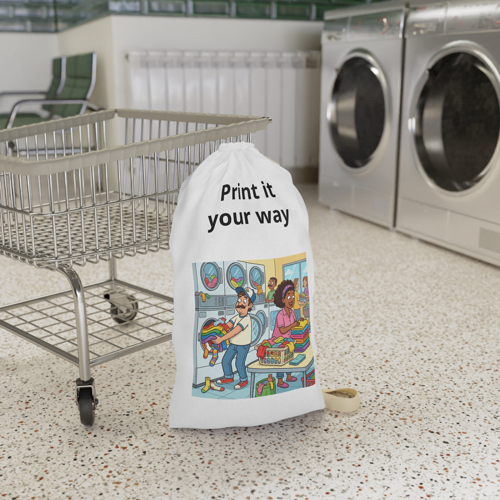 Laundry Day Illustration Laundry Bag | Cartoon Laundromat Print