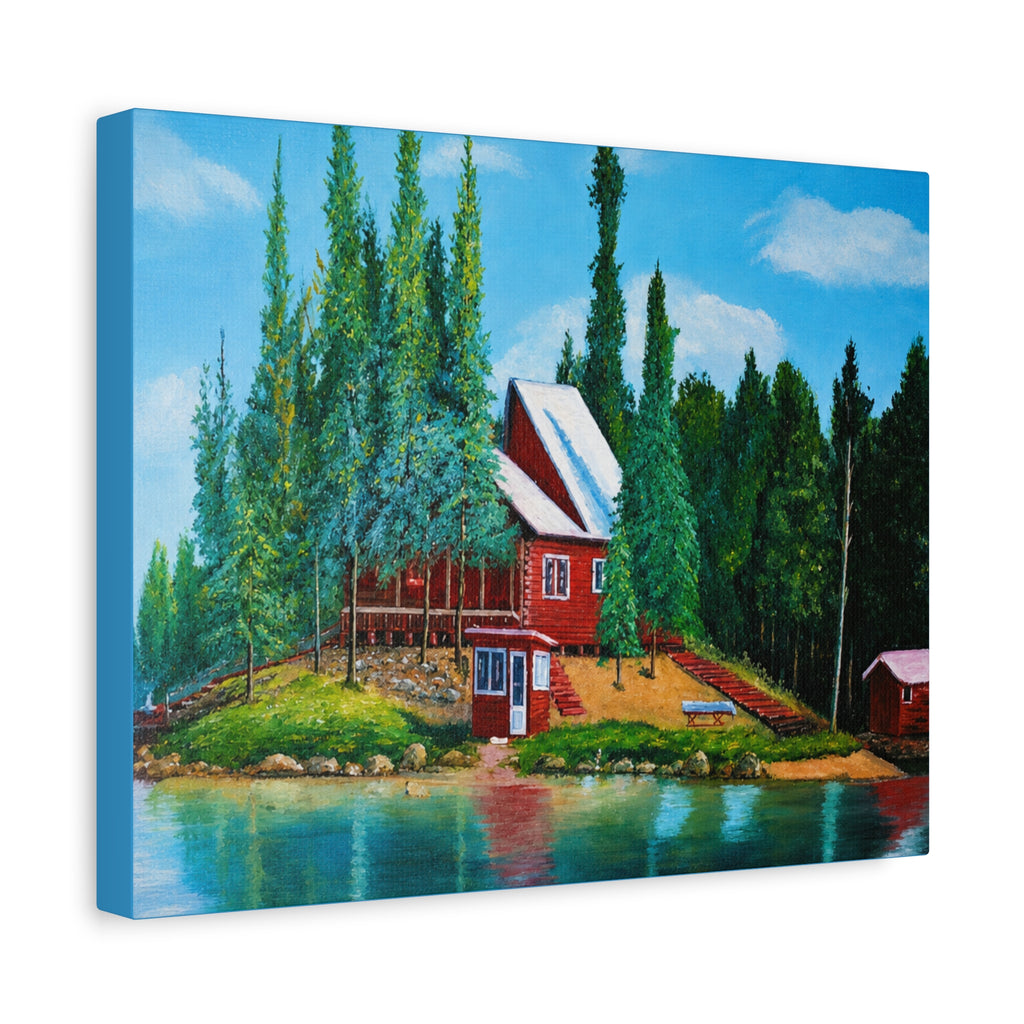 Lakeside Red Cabin /Matte Canvas