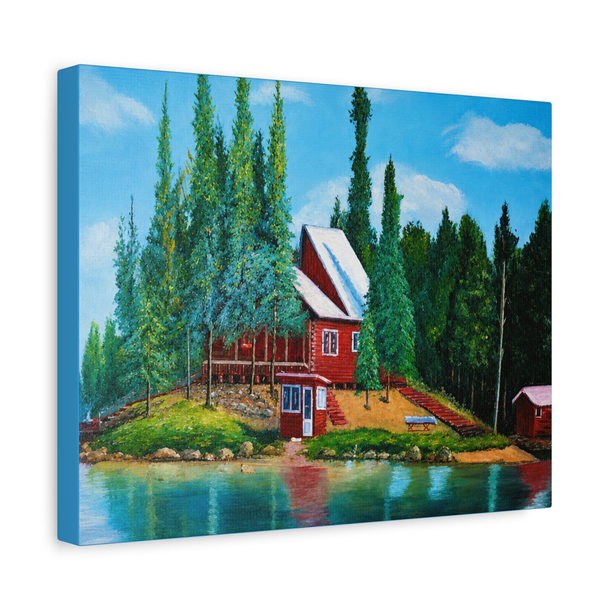 Lakeside Red Cabin /Matte Canvas