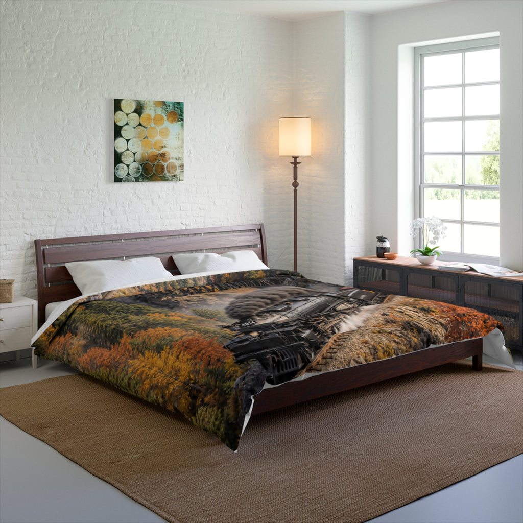 Autumn Steam Train Comforter – Vintage Locomotive Bedding for Train Lovers