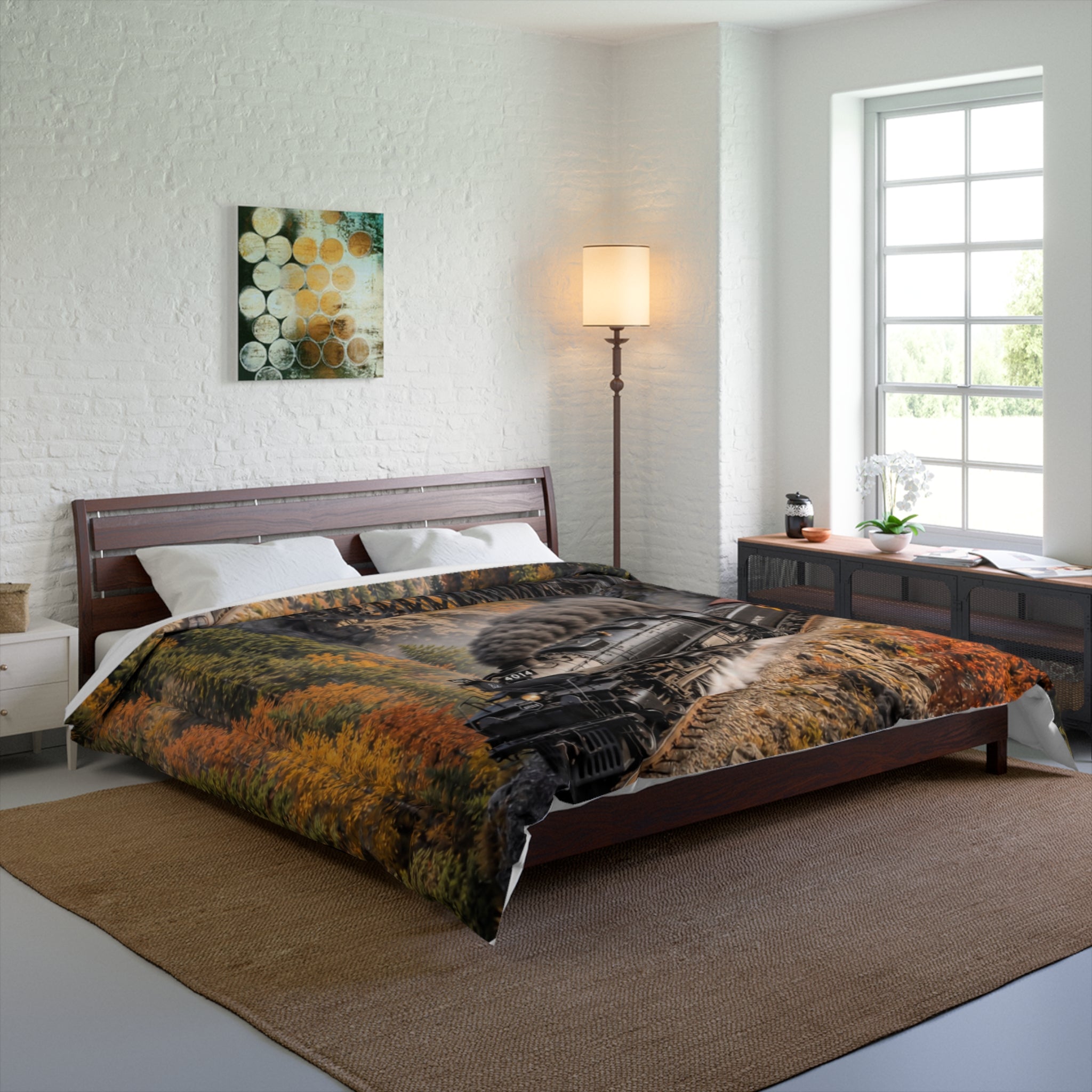 Autumn Steam Train Comforter – Vintage Locomotive Bedding for Train Lovers